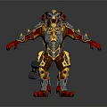 Fierce Beast Character Standing In Gold Silver Armor With Red Claws And Hammer