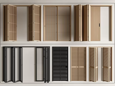 Modern Hinged Doors With Various Stylish Designs And Wooden Slat Panels 3d model