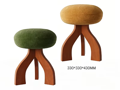 Green And Brown Velvet Stools With Unique Wooden Leg Design Size 330x330x430MM 3d model
