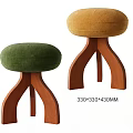 Green And Brown Velvet Stools With Unique Wooden Leg Design Size 330x330x430MM