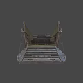 Rusty Metal Yacht with Round Openings and Industrial Metal Frames on Gray Background