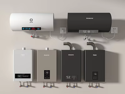 Different Types of Modern Daily Use Water Heater Appliances with Digital Control White Black Silver 3d model