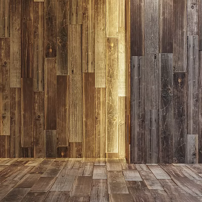 Natural Wooden Flooring With Different Color Tones And Textures On Wall And Floor 3d model
