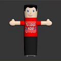 Toy Character In Red TULOGO MAQUINA Shirt With Black Hair Blue Eyes Outstretched Arms