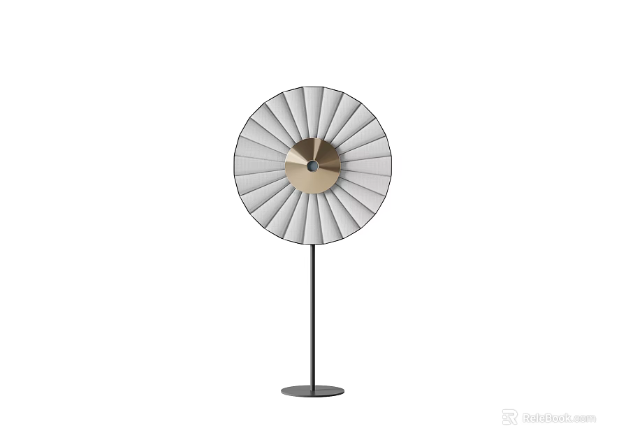 Modern Floor Lamp with Circular Radial Shade Gray White Gold Accent Black Stand Base 3d model 
