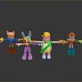 Colorful Cartoon Toy Figures With Various Poses And Weapons Standing Together