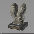 Gray White Porous Sculpture On Black Base With Wooden Edge Detail