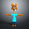 Geometric 3D Cartoon Dog Model Wearing Blue T Shirt And Brown Ears On Gray Background