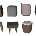 Modern Stylish Sofa Stools With Various Designs Different Colors And Materials 3d model