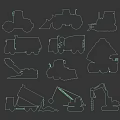 Collection Of Gold Construction Vehicle Silhouettes Including Bulldozers Trucks And Excavators
