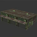 Rusted Metal Roof Brick Warehouse Building With Roll Up Doors Awnings And Industrial Windows