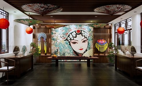 New Chinese Museum Peking Opera Museum Opera Culture Exhibition Hall costume head crown oil paper umbrella folding fan non-heritage culture exhibition hall 3d model