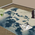 Elegant Square Carpet With Blue White Abstract Pattern And Decorative Vase Flowers Magazine 3d model