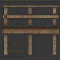 Brown Wooden Platform With Railing Staircase Support Beams And Steps 3d model