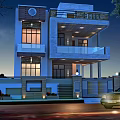 Modern Detached Villa Exterior Design With Balconies Large Windows And Lighting