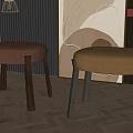 Modern Upholstered Leisure Chairs In Beige And Light Brown With Wooden Legs And Wall Art