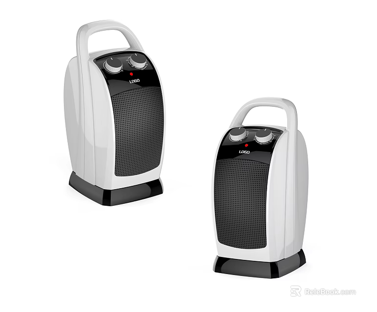 Two Portable Electric Heaters With White Design Handle And Control Knobs 3d model 