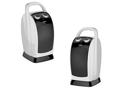Two Portable Electric Heaters With White Design Handle And Control Knobs 3d model