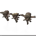 Three Detailed Bronze Anatomical Vertebrae Models Representing Human Organ Structure
