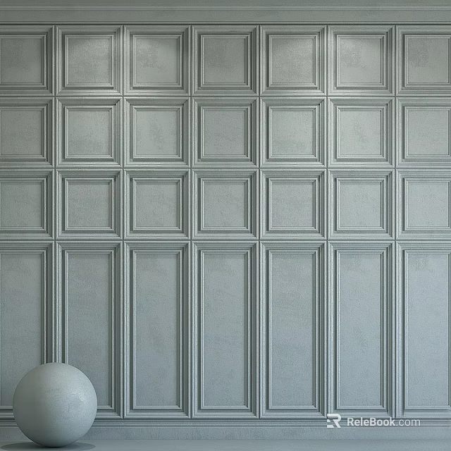 Light Gray Decorative Wall Panels Featuring Square And Rectangular Design Elements 3d model 