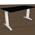 Modern Office Desk With Adjustable Height Black Tabletop And White Legs On Wooden Floor