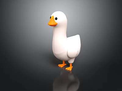 White Duck 3D Model with Orange Beak and Feet Standing on Black Background with Reflection 3d model