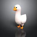 White Duck 3D Model with Orange Beak and Feet Standing on Black Background with Reflection