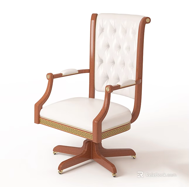 Elegant Classic Armchair With White Tufted Upholstery And Wooden Frame Details 3d model 