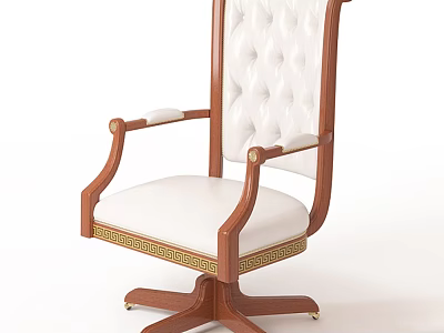 Elegant Classic Armchair With White Tufted Upholstery And Wooden Frame Details 3d model