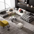 Modern Living Room Sofa And Coffee Table Set With Yellow Accent Chair And Area Rug