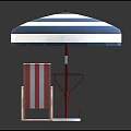 Stylish Red White Striped Deck Chair With Blue White Striped Umbrella And Side Table