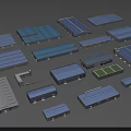 Various Types of Industrial Factory Structures With Blue Rooftop And Solar Panel Designs