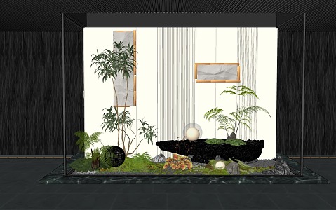 Modern Courtyard Landscape Sinking Courtyard Patio Courtyard Landscape Landscaping Plant Landscape Shrub Green Plant Pile Outdoor Chair 3d model