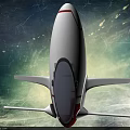 White Rocket Weapon With Red Stripes Wings And Bottom Opening In Cosmic Space Scene