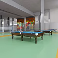 Indoor Basketball Court Interior With Vibrant Murals And Basketball Hoop