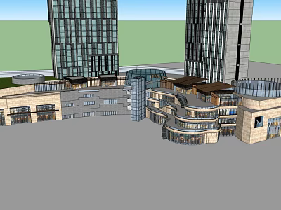 Modern Hotel Building With Tall Glass Towers And Surrounding Commercial Plaza 3d model