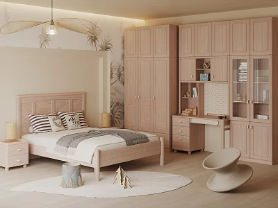The original wood in the ancient style room children's bed bookcase children's toy accessories 3d model