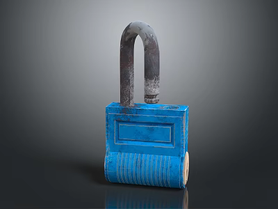 Blue Padlock Hardware Tool With Metal Shackle And Textured Body Design 3d model