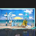Beach Themed Photo Check In Spot With Lighthouse Palm Trees Beach Umbrella Sand And Lifebuoy