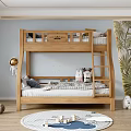 Wooden Bunk Bed in Kids Room With Ladder Comfortable Mattress and Decorative Elements
