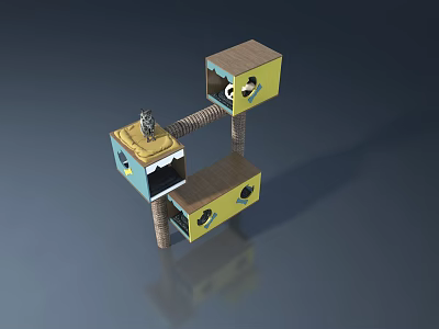 Wooden Flush Door Design For Cat Tree Structure With Pet Friendly Yellow Accents 3d model