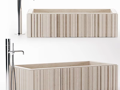 Modern Vertical Grooved Bathtub With Textured Surface And Contemporary Faucet 3d model