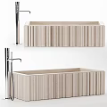 Modern Vertical Grooved Bathtub With Textured Surface And Contemporary Faucet