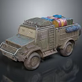 Old Green Military Truck Loaded With Cargo Supplies Oil Drums Luggage And Ladder