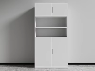 Modern White Bookcase With Cabinet Doors And Open Shelves Against Gray Wall Minimalist Design 3d model