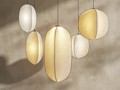 Modern Minimalist Pendant Lights with Oval Shaped White and Beige Design on Gray Wall Background 3d model