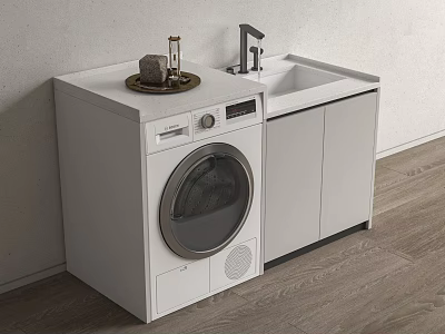 Functional Bathroom Cabinet With Washing Machine Sink Faucet Countertop And Decorative Items 3d model