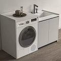 Functional Bathroom Cabinet With Washing Machine Sink Faucet Countertop And Decorative Items