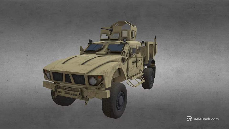 Tan Colored Military Weapon Vehicle With Roof Mounted Equipment And Armored Design 3d model 