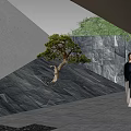 Modern Garden Landscape Design With Curved Pathways Green Lawns Trees And White Structures